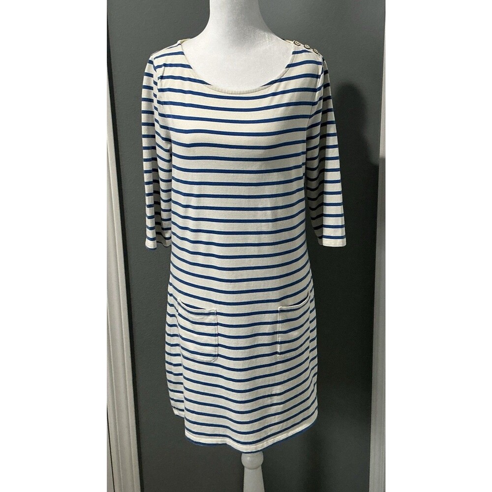Boden Nautical Dress 3/4 Sleeve Blue White Stripe Cotton Women's US 8